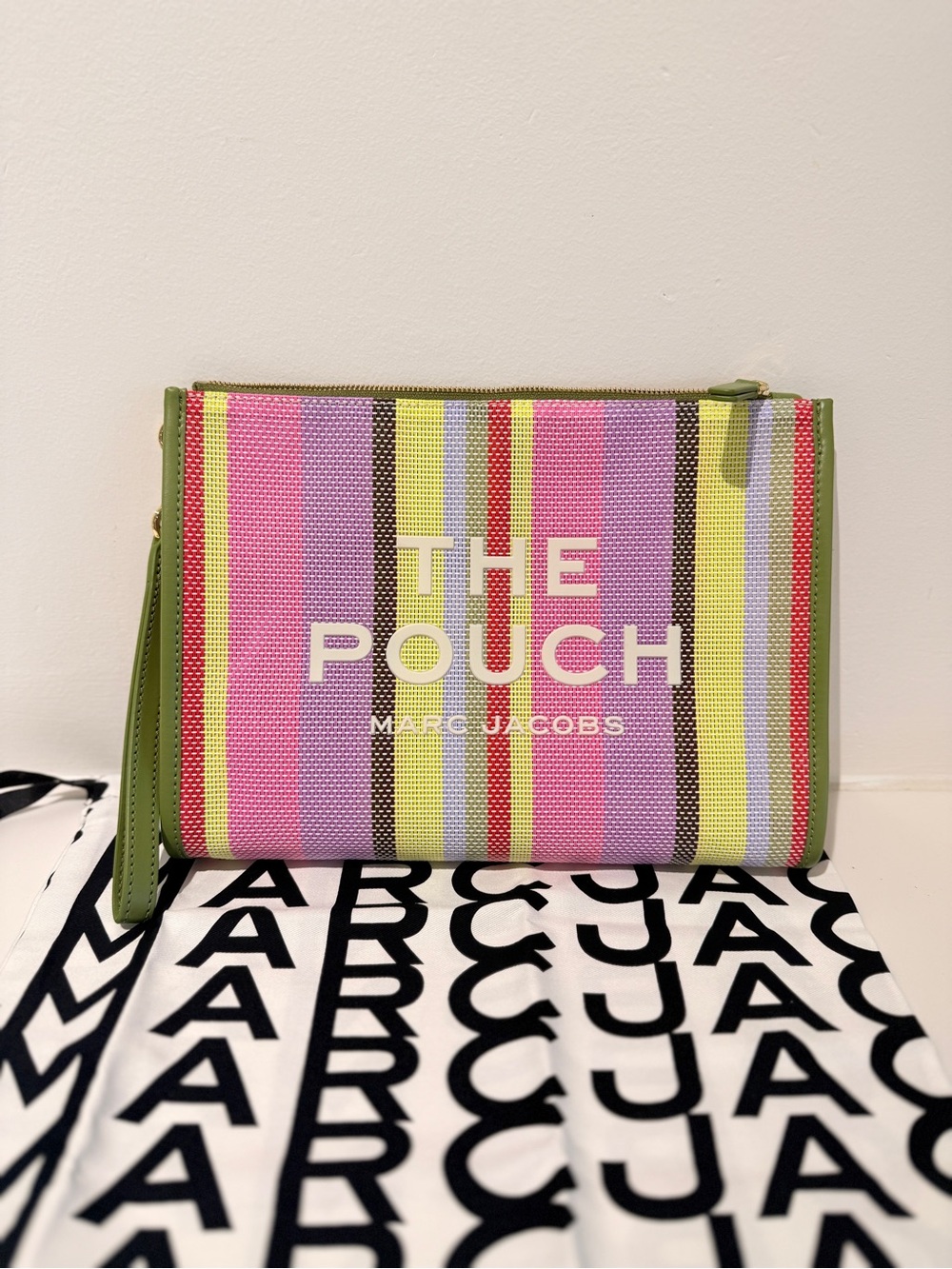 NWT Marc Jacobs THE STRIPE MESH LARGE POUCH- purple multi